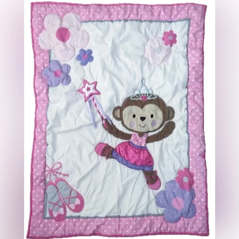 Carters Child Of Mine Pink Ballerina Princess Monkey Crib Comforter Baby Blanket